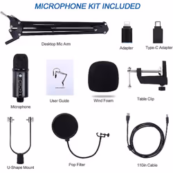 USB Microphone Condenser Computer PC Gaming Mic Podcast Microphone Kit for Streaming,Recording,Vocals,ASMR,Voice,Cardioid Stu ...