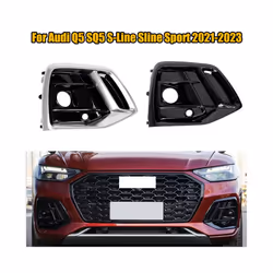 Car Front Bumper Fog Light Grille Grill Cover with ACC Hole For Audi Q5 SQ5 S-Line Sline Sport 2021 2022 2023 Left - Black 1 Pair