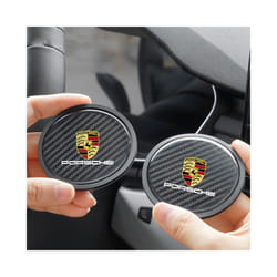 2PC Non-Slip Carbon Fiber Car Water Coaster Cup Pad For Porsche Panamera Macan 718 Taycan 911 Cayman Boxster 9ya 971 - 2pcs-black