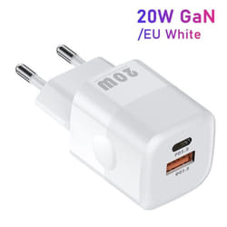 KUULAA 20W GaN USB C Charger Fast Charging Type C PD USB Charger For iPhone 14 13 12 11 Pro Max Samsung S20+ Huawei Xiaomi iPad - EU Plug White