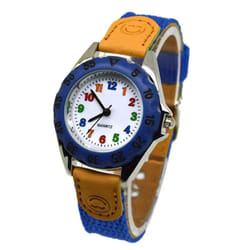 Boys Girls Quartz Watch Kids Childrens Fabric Strap Student Wristwatch - Blue