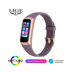 LIGE New Women Smart Watch Men Smartband Temperature Smartwatch Fitness Tracker Blood Pressure Sports Smart Bracelet For Ladie - call reminder, purple
