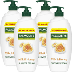 Palmolive Naturals Milk & Honey Shower Gel Cream 4x750ml, vitamin E body wash to nourish skin, leaves skin feeling soft