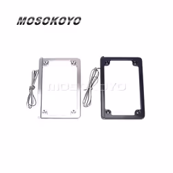 Aluminum Motorcycle 7-3/16" x 4-1/4" Flat Style Hidden LED Board License - Silver