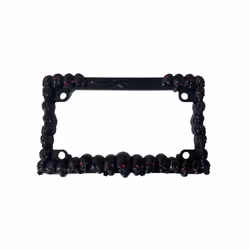Motorcycle Accent Accessory: Curved License Plate Holder and Frame with - black skull