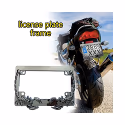 Motorcycle Accent Accessory: Curved License Plate Holder and Frame with - black skull