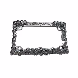 Motorcycle Accent Accessory: Curved License Plate Holder and Frame with - silver skull