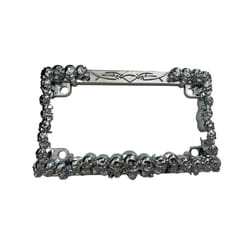 Motorcycle Accent Accessory: Curved License Plate Holder and Frame with - silver skull