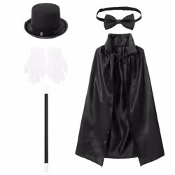 5pcs Kids Magician Role Play Costume Outfit Cape Hat Magic Wand Gloves Necktie Set for Halloween Cosplay Party Dress Up - bla ...