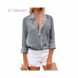 Elegant Cotton Linen Shirts Women Leisure Shirts Button Lapel Blusas Top Lady Loose Long Sleeve Oversized Shirt Casual T-Shirt - Blue, XL