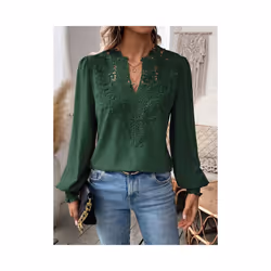Autumn Women's Clothing New Sexy V-neck Fashion Lace Patchwork Solid Color Shirt Long Sleeved Casual Shirt Women's Clothing - ...