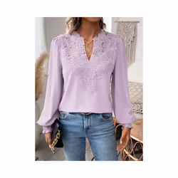 Autumn Women's Clothing New Sexy V-neck Fashion Lace Patchwork Solid Color Shirt Long Sleeved Casual Shirt Women's Clothing - ...