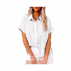 Women' Size Spring Summer New Casual Shirts Tops Cotton Linen Pocket Solid Short Sleeve Shirt T-shirt Women's Blouse - LL9995 ...