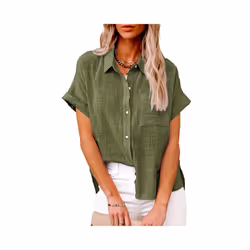Women' Size Spring Summer New Casual Shirts Tops Cotton Linen Pocket Solid Short Sleeve Shirt T-shirt Women's Blouse - LL9995 White, S