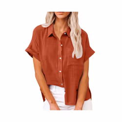 Women' Size Spring Summer New Casual Shirts Tops Cotton Linen Pocket Solid Short Sleeve Shirt T-shirt Women's Blouse - LL9995 ...