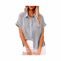 Women' Size Spring Summer New Casual Shirts Tops Cotton Linen Pocket Solid Short Sleeve Shirt T-shirt Women's Blouse - LL9995 ...