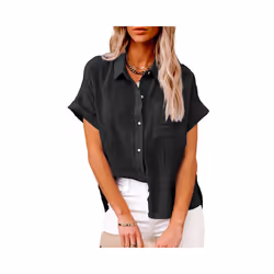 Women' Size Spring Summer New Casual Shirts Tops Cotton Linen Pocket Solid Short Sleeve Shirt T-shirt Women's Blouse - LL9995 ...