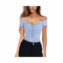 Summer Solid Color Basic Casual Short Sleeve V-neck Off Shoulder Top Sexy Beach Party Slim Fit T-shirts Sweet Style Women's W ...