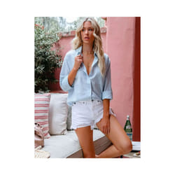 Women Casual Lapel Cotton Linen Loose Shirt Vintage Harajuku Blouse Elegant Long Sleeve Button Up Tops Office Lady Tunics - blue, S