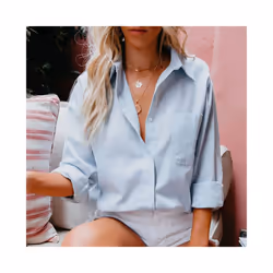 Women Casual Lapel Cotton Linen Loose Shirt Vintage Harajuku Blouse Elegant Long Sleeve Button Up Tops Office Lady Tunics - blue, XL
