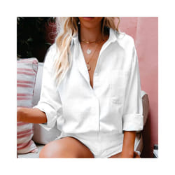 Women Casual Lapel Cotton Linen Loose Shirt Vintage Harajuku Blouse Elegant Long Sleeve Button Up Tops Office Lady Tunics - white, M