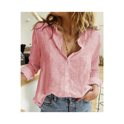 Cotton Linen Shirt Vintage Butterfly Print Top Lapel Long Sleeve OL Women Tops Casual White Button Up Shirts Blusas - pink, XL
