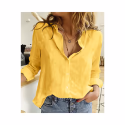 Cotton Linen Shirt Vintage Butterfly Print Top Lapel Long Sleeve OL Women Tops Casual White Button Up Shirts Blusas - yellow, ...