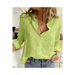 Cotton Linen Shirt Vintage Butterfly Print Top Lapel Long Sleeve OL Women Tops Casual White Button Up Shirts Blusas - Mint green, XL
