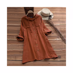 Women's Drawstring Cotton and Linen Solid Color Hat Loose Hooded Long Sleeve Cardigan Shirt - fuchsia, XXXL