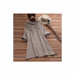 Women's Drawstring Cotton and Linen Solid Color Hat Loose Hooded Long Sleeve Cardigan Shirt - Light grey, 4XL