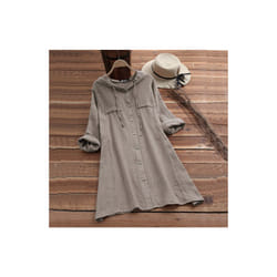 Women's Drawstring Cotton and Linen Solid Color Hat Loose Hooded Long Sleeve Cardigan Shirt - Light grey, 4XL