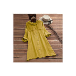 Women's Drawstring Cotton and Linen Solid Color Hat Loose Hooded Long Sleeve Cardigan Shirt - Lemon yellow, 4XL