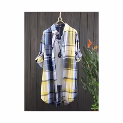 Cotton Plaid Mid Length Blouses Autumn Casual New Loose Button Blouses Women Korean Fashion Long Sleeve Winter Elegant Shirt  ...