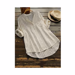 Blouse Women Stripe New Casual V-neck Striped seven-point Sleeve Half High Collar Shirt Women Blusas Camisas Feminina JQMY9903 - black, 5XL