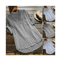 Blouse Women Stripe New Casual V-neck Striped seven-point Sleeve Half High Collar Shirt Women Blusas Camisas Feminina JQMY9903 - black, S
