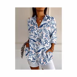 Summer Women's Long Shirt Summer European and American Fashion Shirt 3D Pattern Printed Shirt - YK2149-, S