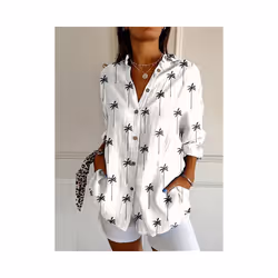 Summer Women's Long Shirt Summer European and American Fashion Shirt 3D Pattern Printed Shirt - YK2030, L