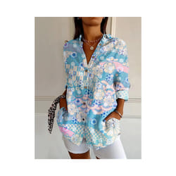Summer Women's Long Shirt Summer European and American Fashion Shirt 3D Pattern Printed Shirt - YK2006, L