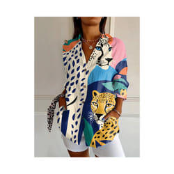 Summer Women's Long Shirt Summer European and American Fashion Shirt 3D Pattern Printed Shirt - YK1886-, M