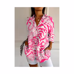 Summer Women's Long Shirt Summer European and American Fashion Shirt 3D Pattern Printed Shirt - YK1887, M