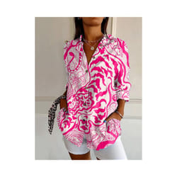 Summer Women's Long Shirt Summer European and American Fashion Shirt 3D Pattern Printed Shirt - YK1887, M