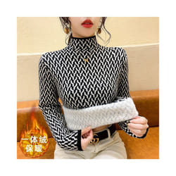 Fleece Sweater Bottoming Shirt Female Autumn Winter Thick Interior Lapping Half Height Collar Slim Pullovers Fashion Top Tee - black, M