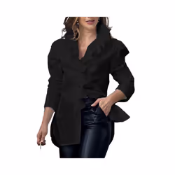 Women Long Sleeve Shirt Puffed Sleeves Blouse Stylish Women's V-neck Spring Autumn Blouse Top Ruffle Trim Women Casual Shirts ...