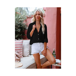 Women Casual Long Sleeve Cotton Linen Lapel Shirt Elegant Solid Loose Blouse Vintage Harajuku Button Up Tops Oversized Tunics - black, M