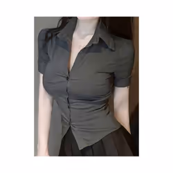 Fashion Woman Blouse Elastic Slim Body Sexy Women's Shirt Korean Summer Clothes Streetwear Short Sleeve Shirts New In Now - black, XL