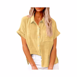 Women's Simple and fashion shirt Casual Classic Shirts Cotton Linen Short Sleeve Lapel Button Down Shirt temperament Tops tra ...