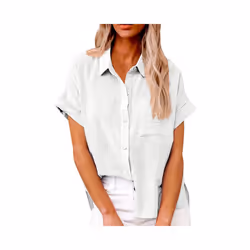 Women's Simple and fashion shirt Casual Classic Shirts Cotton Linen Short Sleeve Lapel Button Down Shirt temperament Tops tra ...