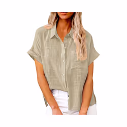 Women's Simple and fashion shirt Casual Classic Shirts Cotton Linen Short Sleeve Lapel Button Down Shirt temperament Tops traf - Wine, M