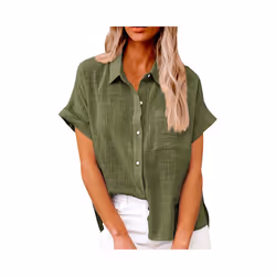 Women's Simple and fashion shirt Casual Classic Shirts Cotton Linen Short Sleeve Lapel Button Down Shirt temperament Tops traf - Wine, M