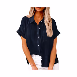Women's Simple and fashion shirt Casual Classic Shirts Cotton Linen Short Sleeve Lapel Button Down Shirt temperament Tops tra ...